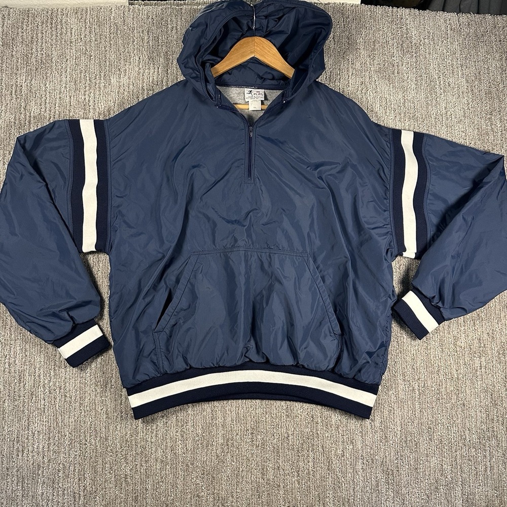 In Play Vintage Insulated Nylon Track Full Zip Jacket 2XL Blue White USA Made